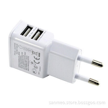 EU Plug Dual USB Travel Wall Charger for iPhone/iPad/Samsung (White)